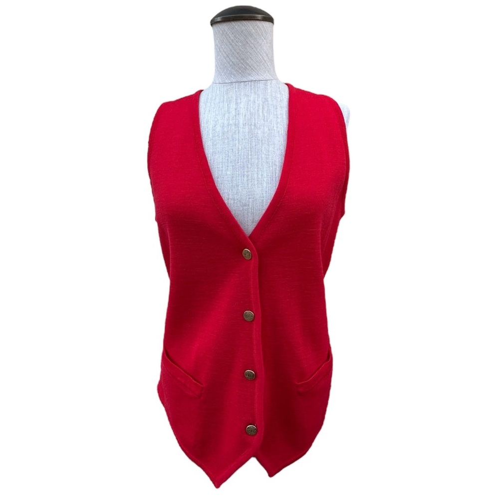 Tail Vintage 90s Red V Neck Vest Button Front Tie Back Wool Acrylic Small